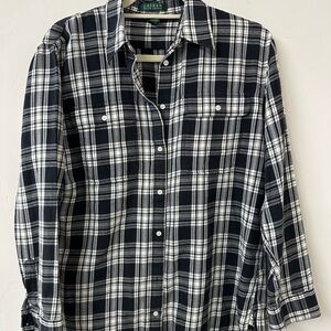 Ralph Lauren Black and White Plaid Button-Down Shirt